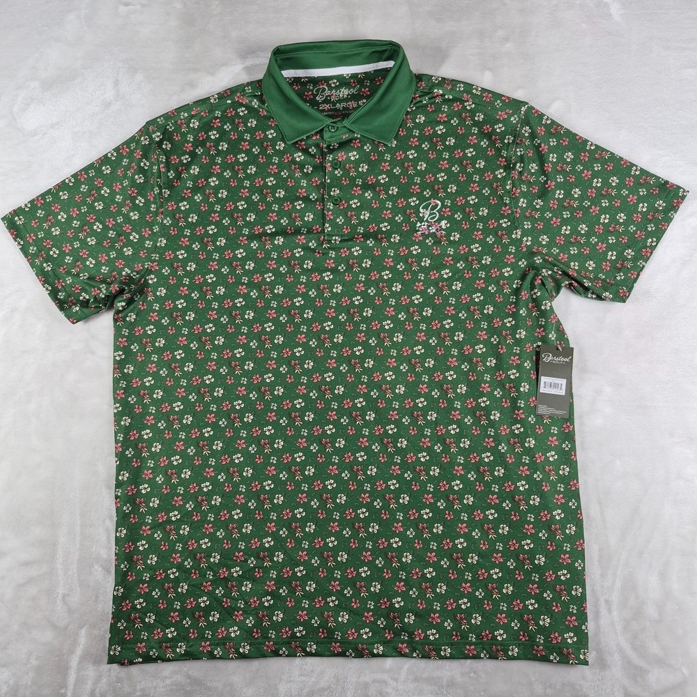 Barstool Sports Golf Polo Men's 2XL XXL Green Floral Performance Stretch NWT